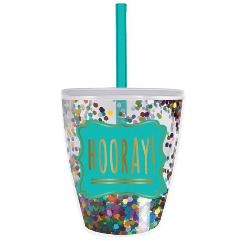 Fun glitter sparkly cup tumbler straw Hooray